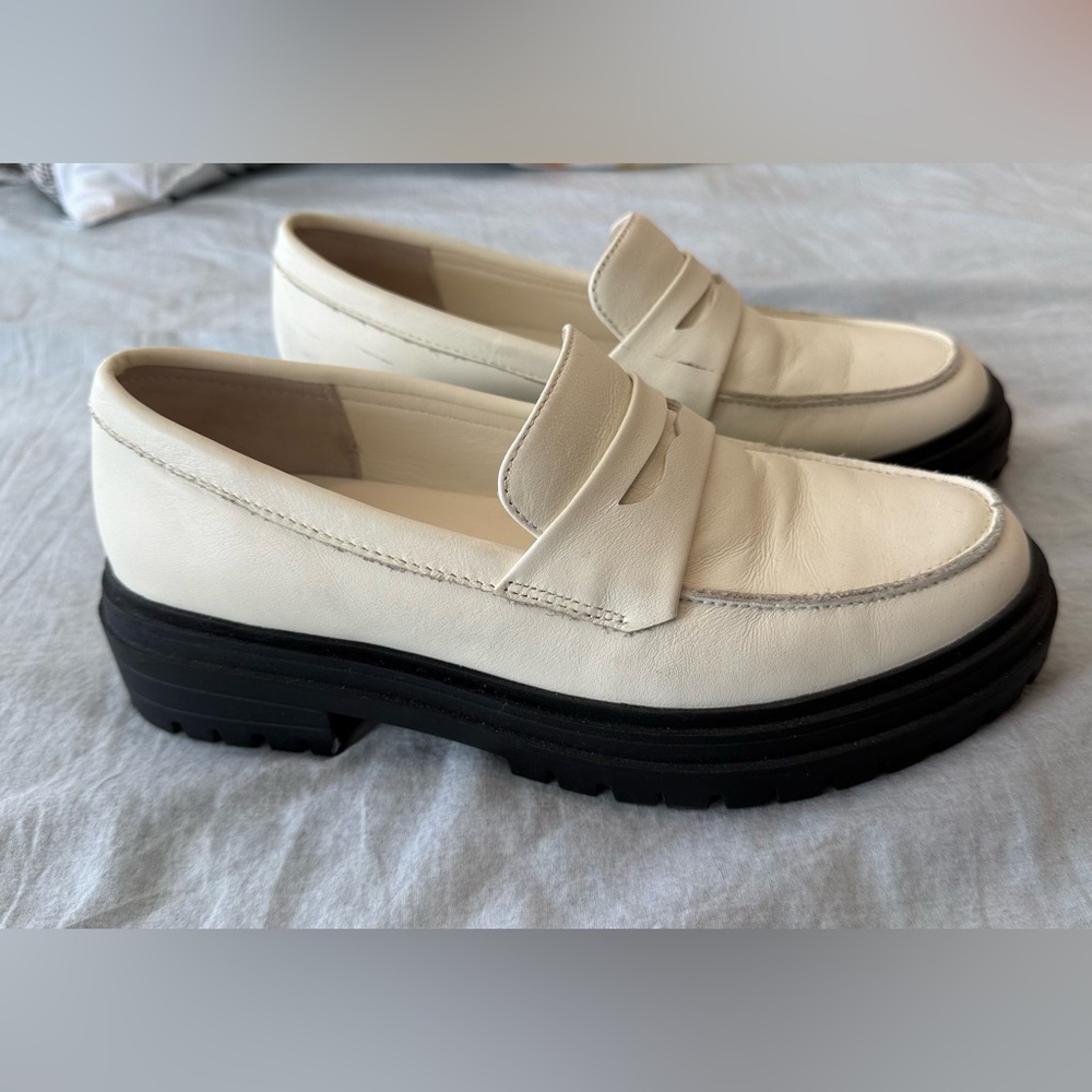 Quince Italian Leather Lug Sole Loafers in Bone US 7 EU 38